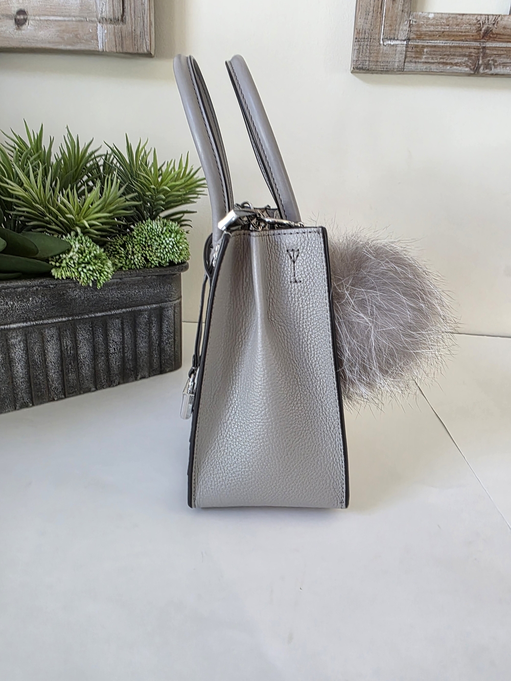 Michael Kors Mercer Floral Leather Crossbody Satchel Pearl Grey Limited Edition - Picture 7 of 13